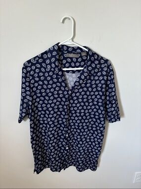 Daniel Cremieux Navy Short-Sleeve Button-Down with White Leaf Print